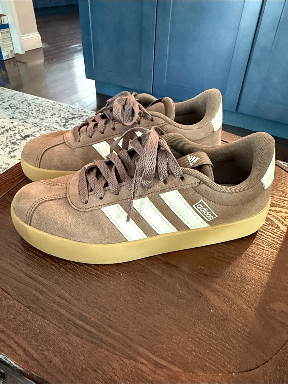 adidas Suede Low-Top Sneakers in Taupe with White Stripes